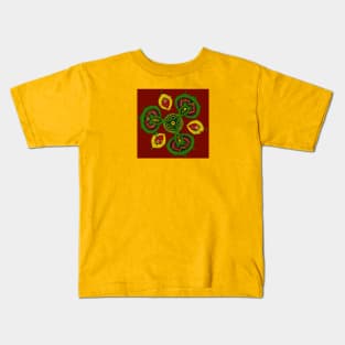 Petaaw Dance of the Cowrie Mystical African Patterns Red Yellow Green Kids T-Shirt